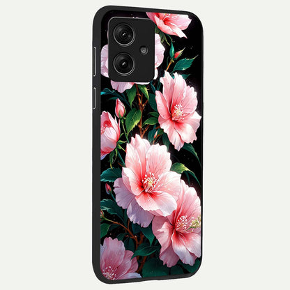  Peach Flower back cover For Moto G54 slim fit glass case with vibrant aesthetic design