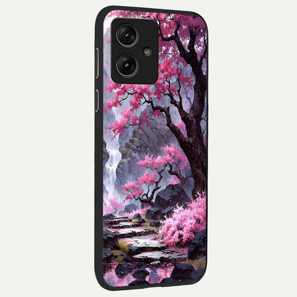  Pink Sunflower Glow back cover For Moto G54 slim fit glass case with vibrant aesthetic design