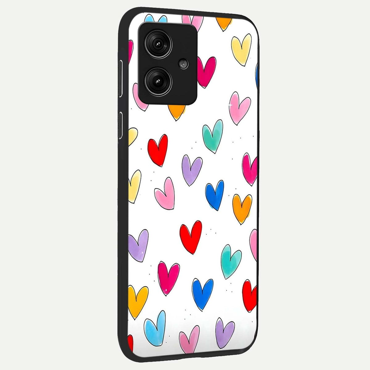  Playful Love Doodles back cover For Moto G54 slim fit glass case with vibrant aesthetic design
