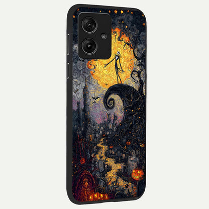  Pumpkin Moon Night back cover For Moto G54 slim fit glass case with vibrant aesthetic design
