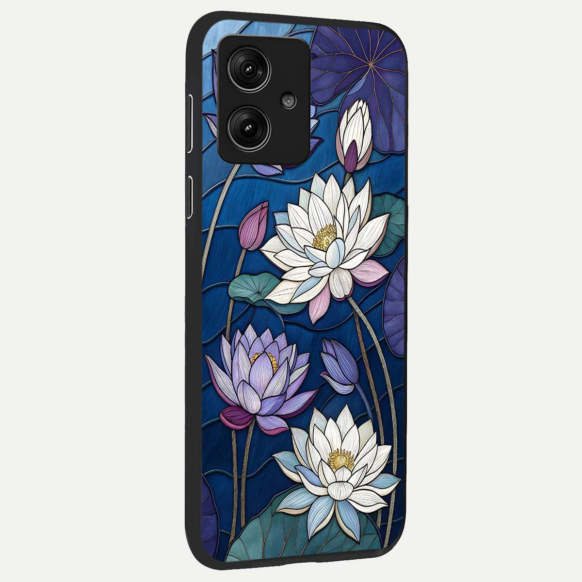  Purple Lotus Stained back cover For Moto G54 slim fit glass case with vibrant aesthetic design