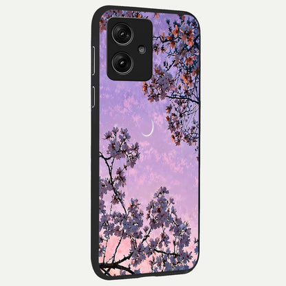  Purple Serenity Moon back cover For Moto G54 slim fit glass case with vibrant aesthetic design