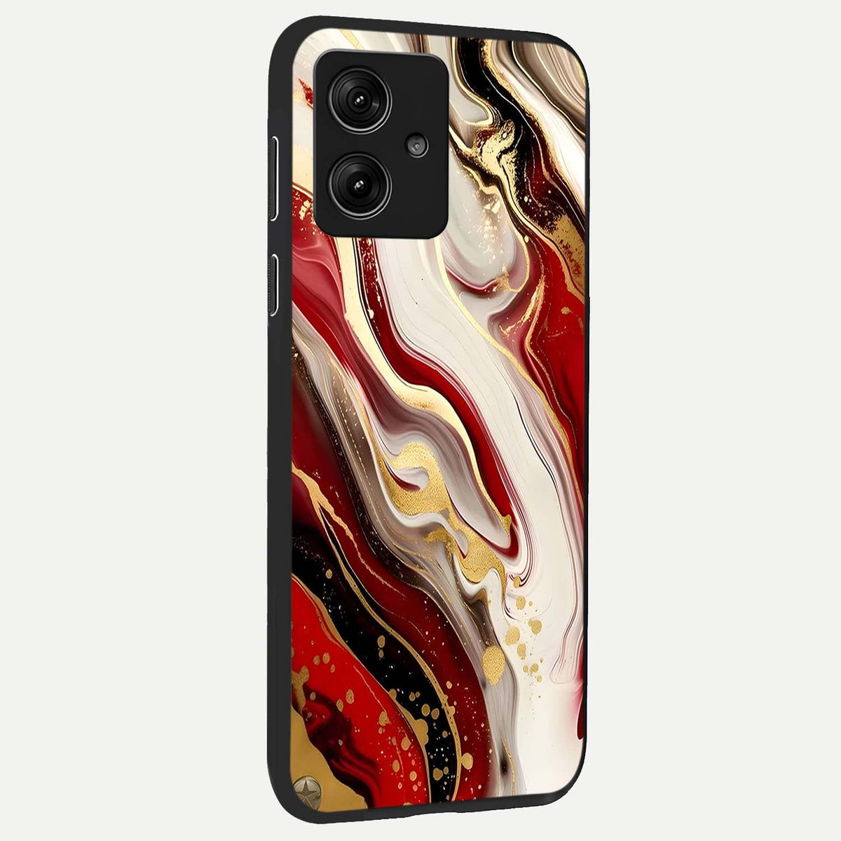  Red And White Marble back cover For Moto G54 slim fit glass case with vibrant aesthetic design