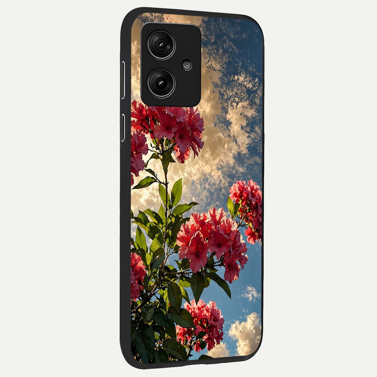 Red Bloom Skies back cover For Moto G54 slim fit glass case with vibrant aesthetic design