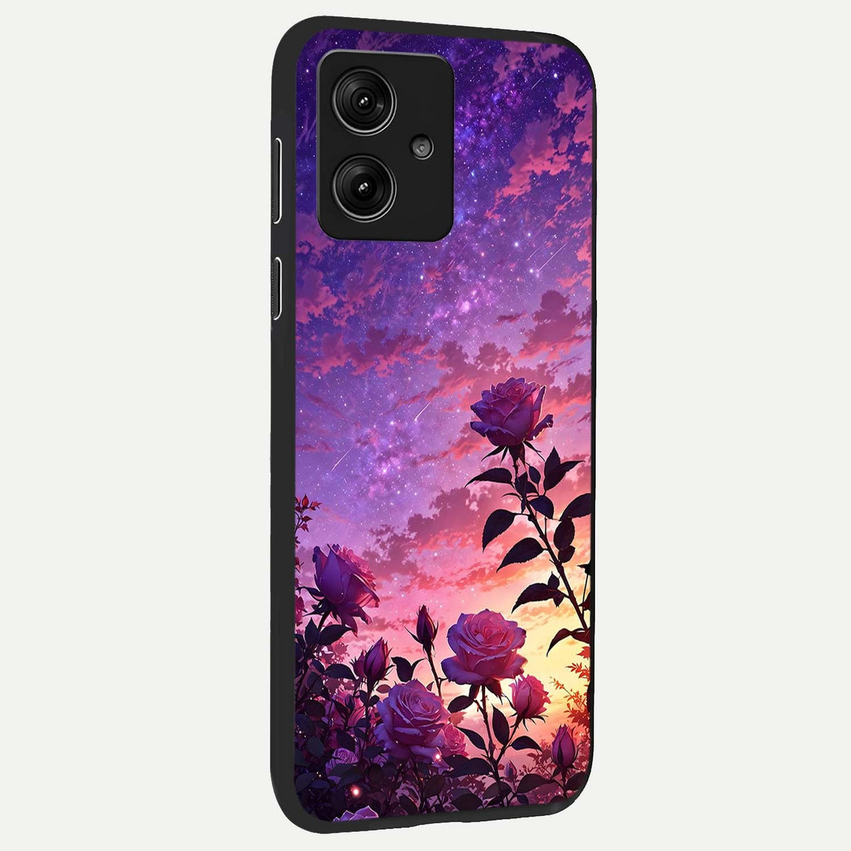  Starlit Rose Twilight back cover For Moto G54 slim fit glass case with vibrant aesthetic design