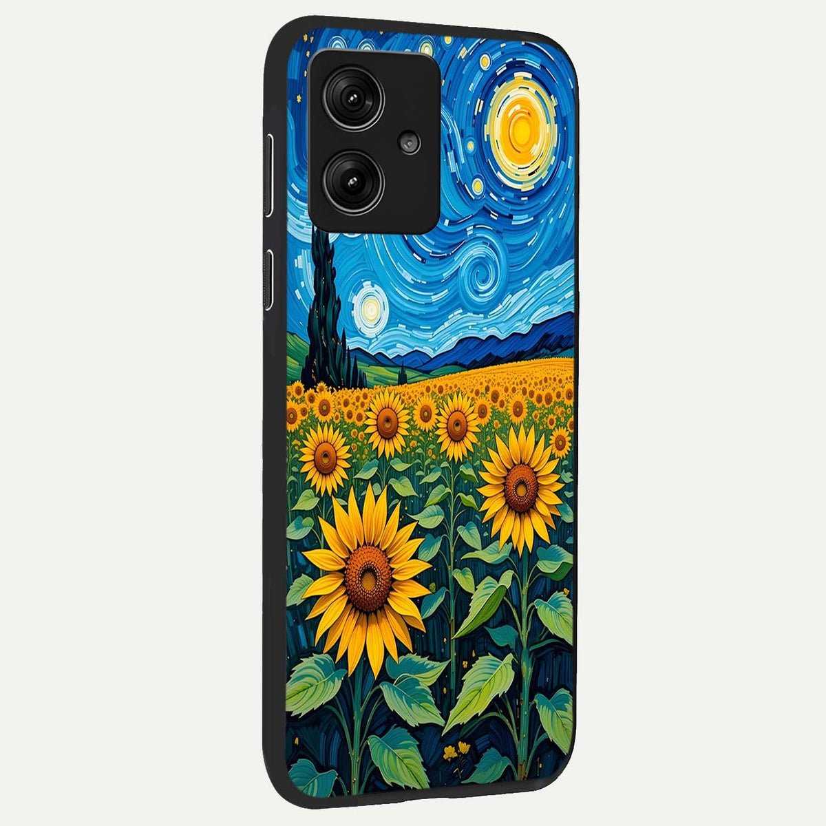  Starry Sunflower Dreams back cover For Moto G54 slim fit glass case with vibrant aesthetic design