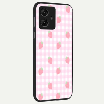 Strawberry Picnic Love back cover For Moto G54 slim fit glass case with vibrant aesthetic design