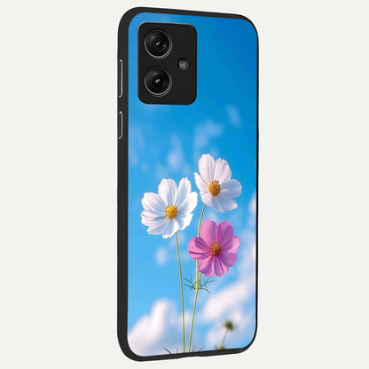  Tripple Flowers With Sky back cover For Moto G54 slim fit glass case with vibrant aesthetic design