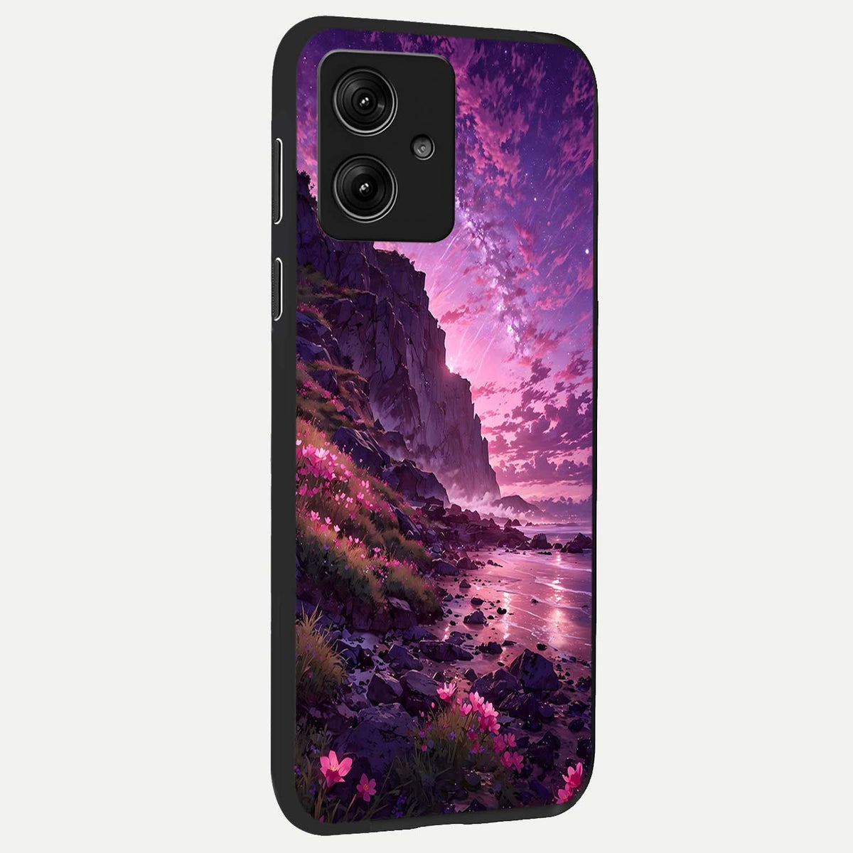 Twilight Blossom Coast back cover For Moto G54 slim fit glass case with vibrant aesthetic design