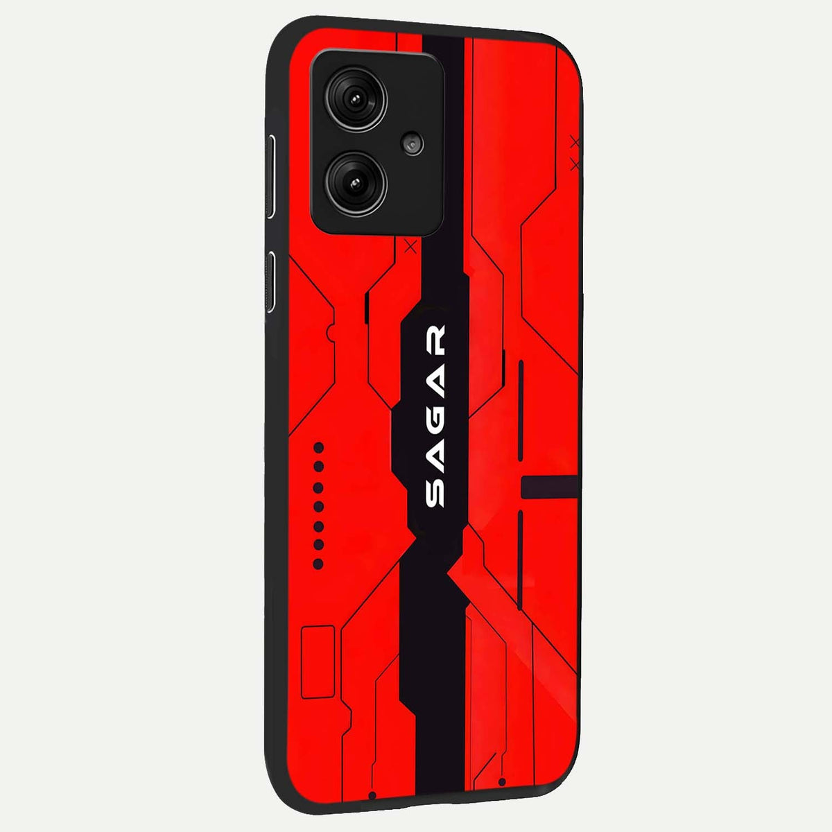  Voltage Rise CYBERPUNK Custom Name back cover For Moto G54 slim fit personalized glass case with bold cyberpunk design