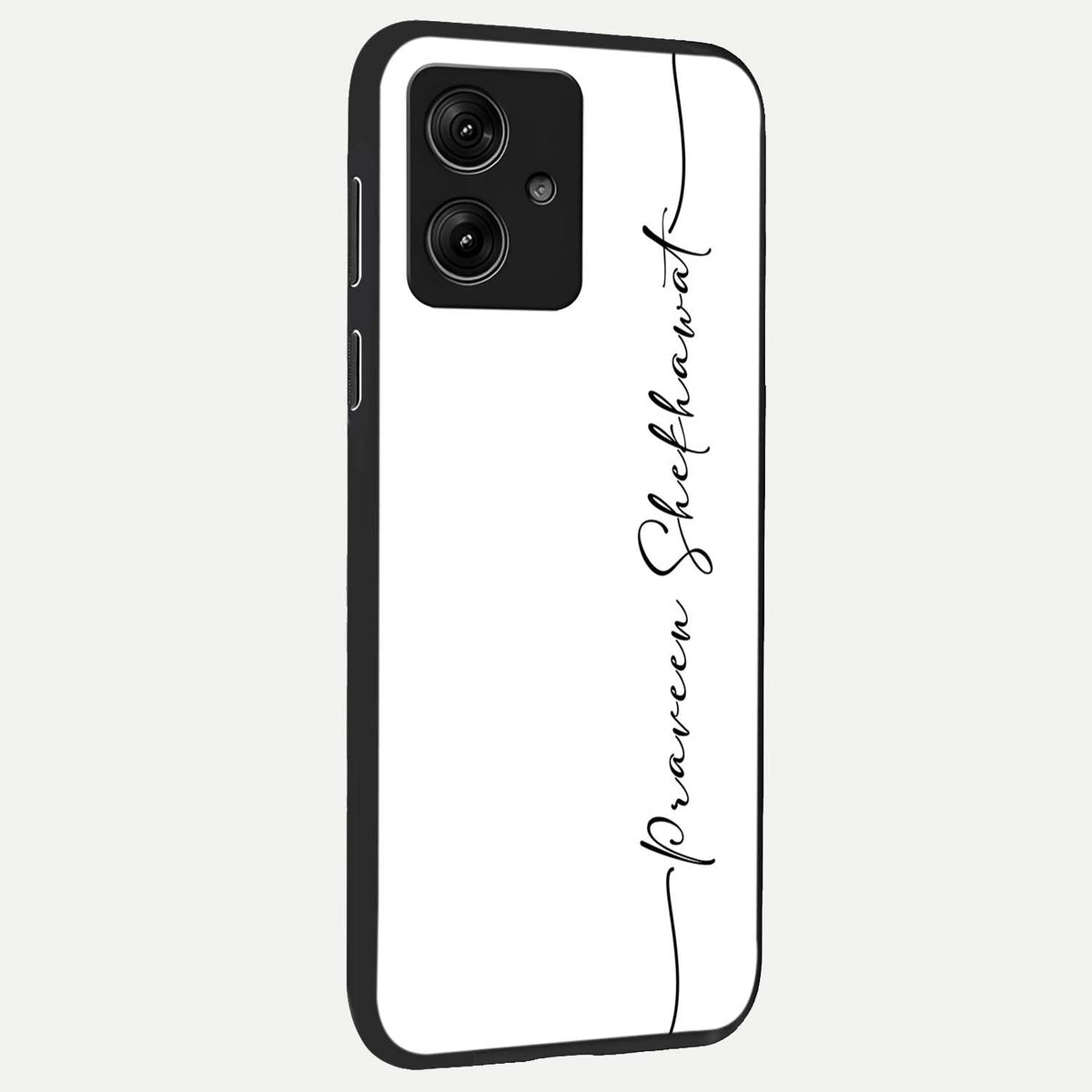  White Tune Custom Name back cover For Moto G54 slim fit personalized glass case with aesthetic design