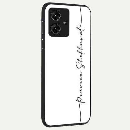  White Tune Custom Name back cover For Moto G54 slim fit personalized glass case with aesthetic design