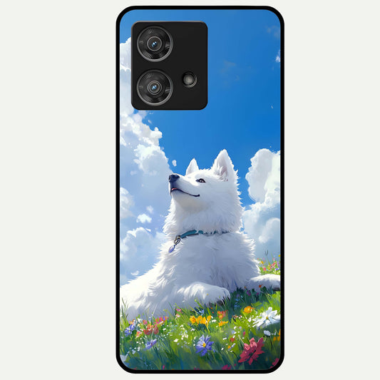  Blissful Cloud Pup Glass Case For Moto Edge 40 Neo back cover – full design glossy printed glass finish