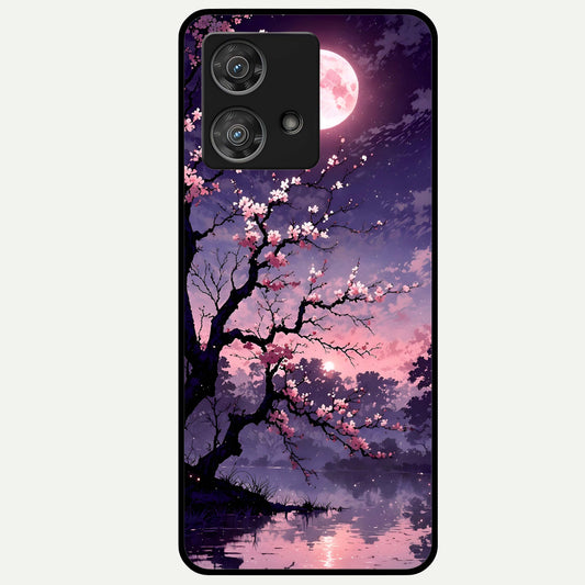  Blossom Pink Moon Glass Case For Moto Edge 40 Neo back cover – full design glossy printed glass finish