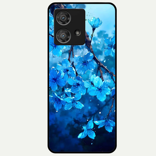  Blue Blossoms Branch Glass Case For Moto Edge 40 Neo back cover – full design glossy printed glass finish