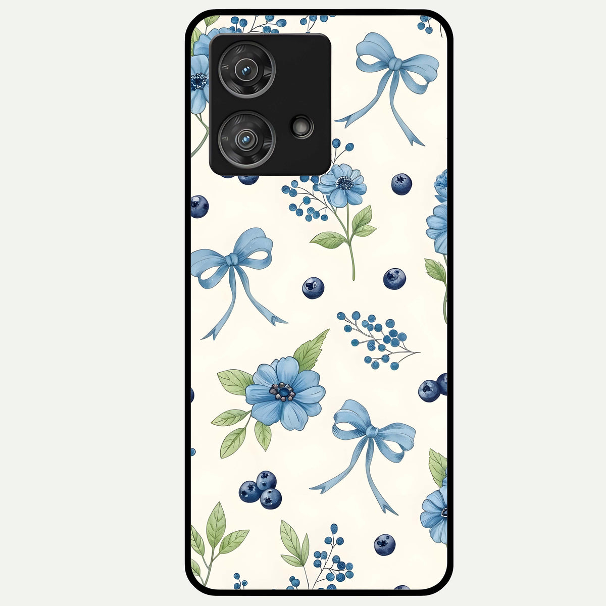  Blue Flower And Bow Glass Case For Moto Edge 40 Neo back cover – full design glossy printed glass finish