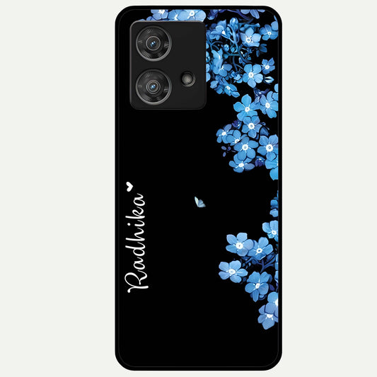  Blue Petal Dream Custom Name Glass Case For Moto Edge 40 Neo back cover – full design glossy printed glass finish