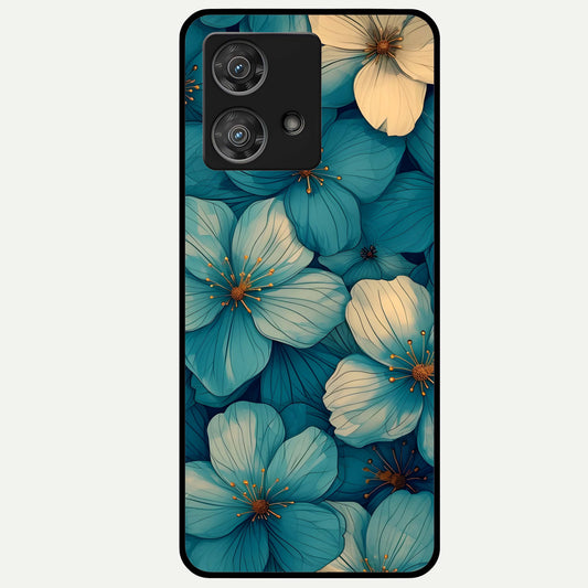  Blue Shade Floral Glass Case For Moto Edge 40 Neo back cover – full design glossy printed glass finish