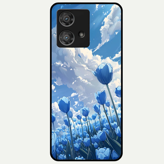  Blue Tulip Clouds Glass Case For Moto Edge 40 Neo back cover – full design glossy printed glass finish