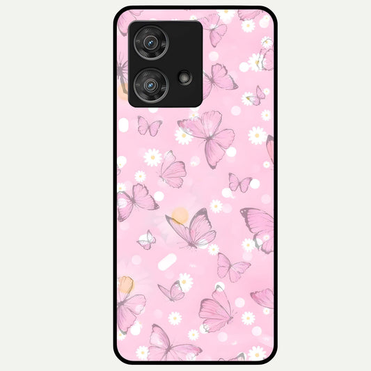  Blush Butterfly Garden Glass Case For Moto Edge 40 Neo back cover – full design glossy printed glass finish