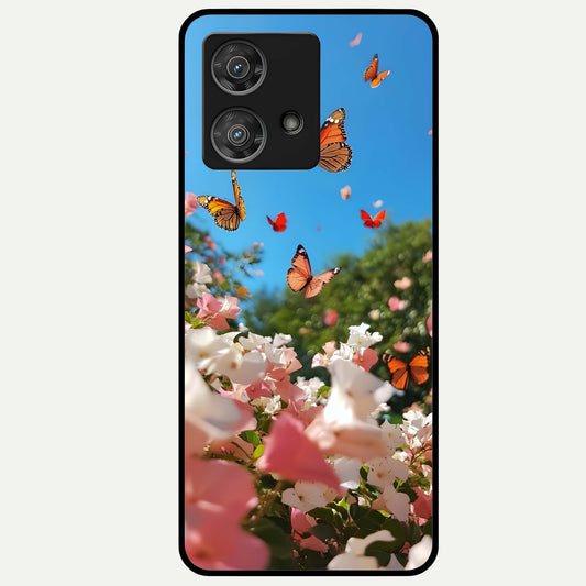  Butterflies In Bloom Sky Glass Case For Moto Edge 40 Neo back cover – full design glossy printed glass finish