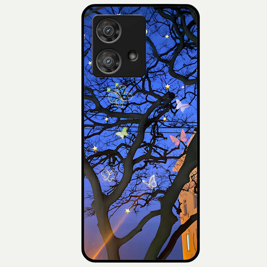  Butterfly Night Magic Glass Case For Moto Edge 40 Neo back cover – full design glossy printed glass finish