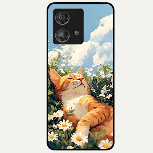  Cat And Flowers View Glass Case For Moto Edge 40 Neo back cover – full design glossy printed glass finish