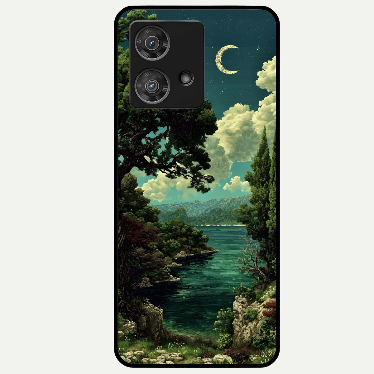  Celestial Lake Peace Glass Case For Moto Edge 40 Neo back cover – full design glossy printed glass finish