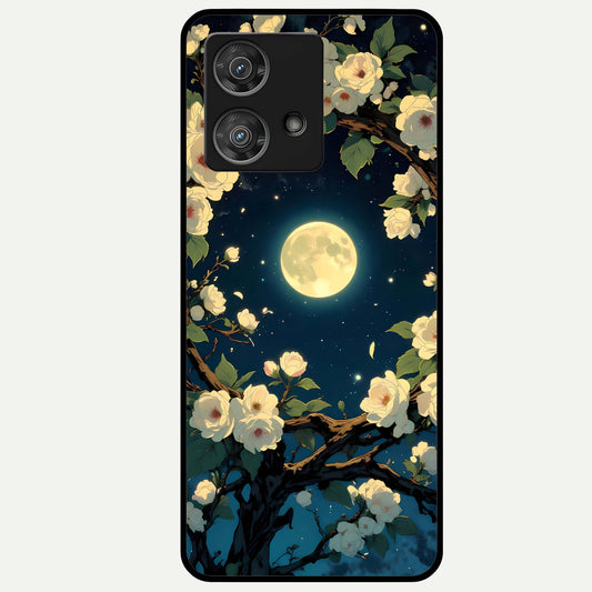  Celestial Moon And Flower Glass Case For Moto Edge 40 Neo back cover – full design glossy printed glass finish