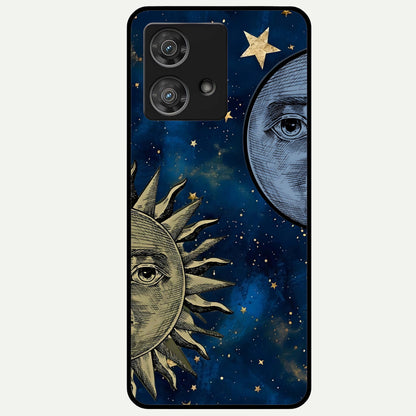  Celestial Moon With Sun Glass Case For Moto Edge 40 Neo back cover – full design glossy printed glass finish