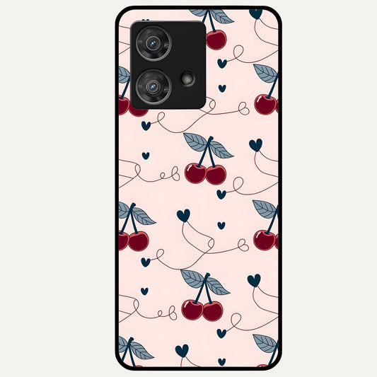  Cherry Heart Line Glass Case For Moto Edge 40 Neo back cover – full design glossy printed glass finish