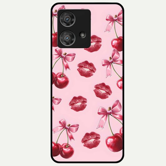  Cherry With Lips Glass Case For Moto Edge 40 Neo back cover – full design glossy printed glass finish