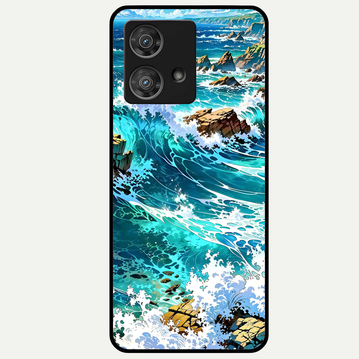  Coastal Blue Waves Glass Case For Moto Edge 40 Neo back cover – full design glossy printed glass finish