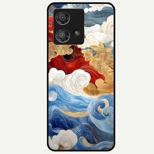  Colored Waves Glass Case For Moto Edge 40 Neo back cover – full design glossy printed glass finish