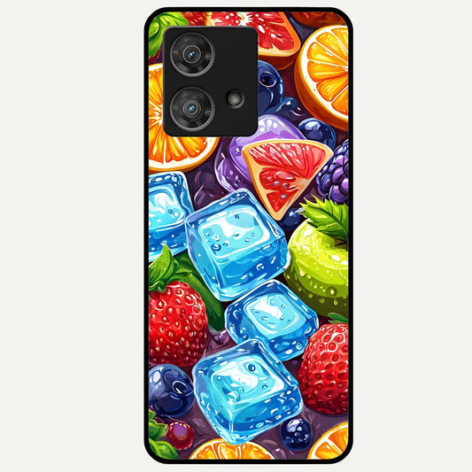  Colorful Fruits with Ice Glass Case For Moto Edge 40 Neo back cover – full design glossy printed glass finish