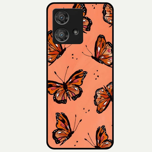  Coral Wing Butterfly Glass Case For Moto Edge 40 Neo back cover – full design glossy printed glass finish