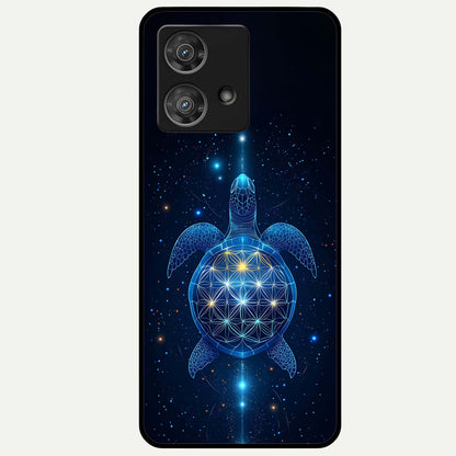 Crimson Blue Turtle Glass Case For Moto Edge 40 Neo back cover – full design glossy printed glass finish