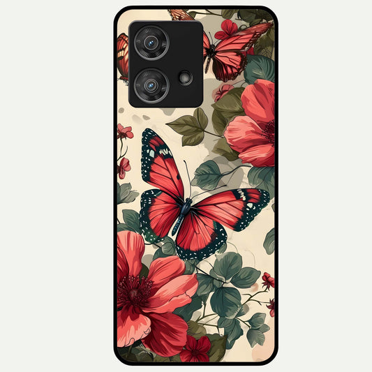  Crimson Butterfly Garden Glass Case For Moto Edge 40 Neo back cover – full design glossy printed glass finish