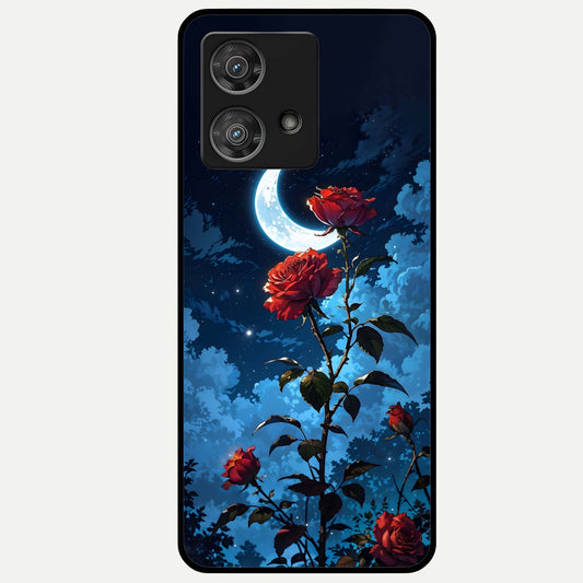  Crimson Rose Moon Glass Case For Moto Edge 40 Neo back cover – full design glossy printed glass finish
