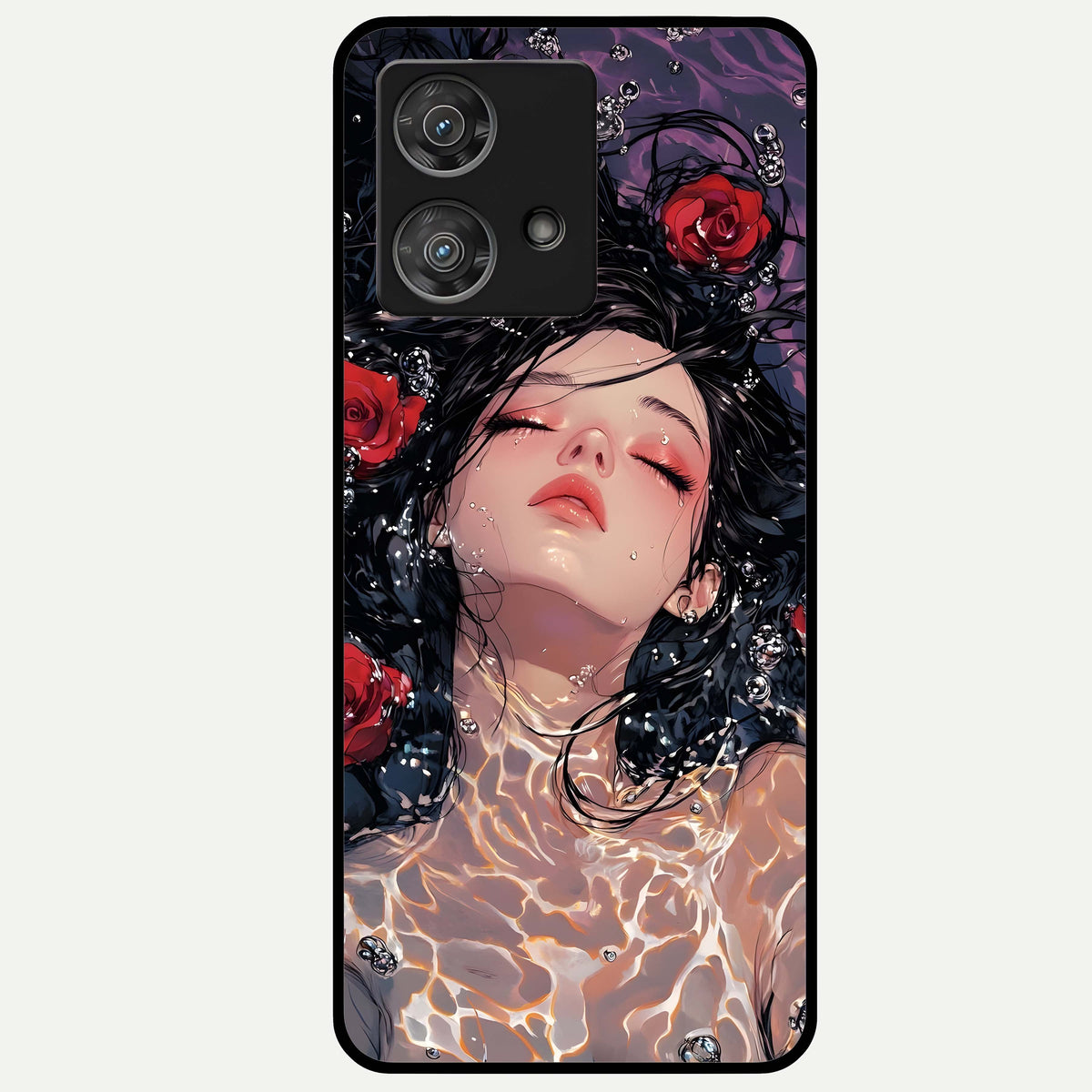  Crimson Rose Serenity Glass Case For Moto Edge 40 Neo back cover – full design glossy printed glass finish