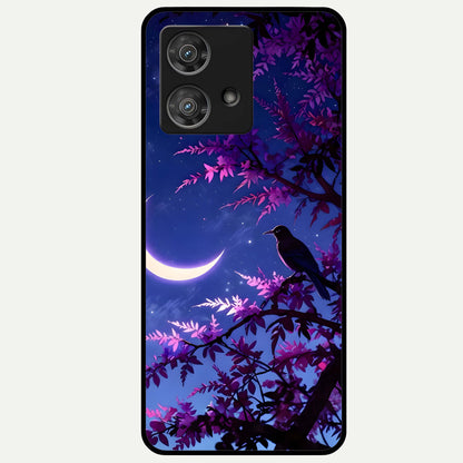  Crow And Moon Scenery Glass Case For Moto Edge 40 Neo back cover – full design glossy printed glass finish