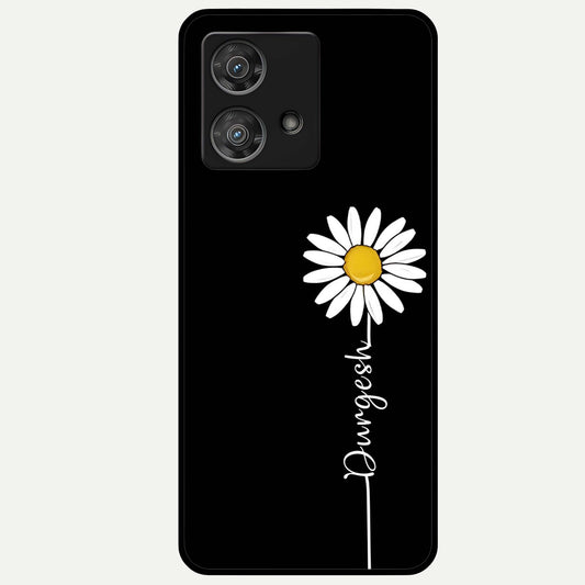  Custom Name White Flower Glass Case For Moto Edge 40 Neo back cover – full design glossy printed glass finish