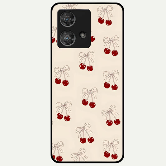  Cute Cherry Pattern Glass Case For Moto Edge 40 Neo back cover – full design glossy printed glass finish