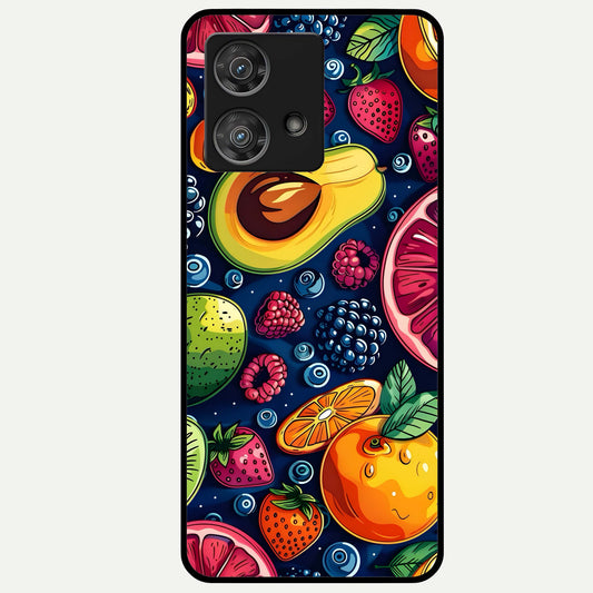  Cute Fruits Art Glass Case For Moto Edge 40 Neo back cover – full design glossy printed glass finish
