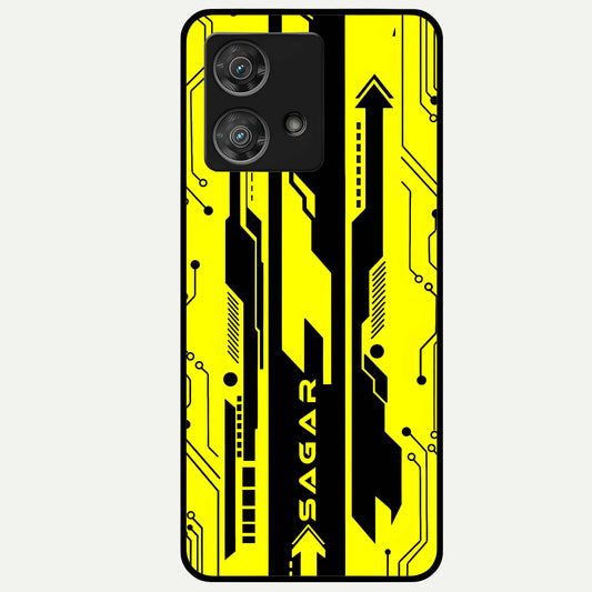  Electric Pulse CYBERPUNK Custom Name Glass Case For Moto Edge 40 Neo back cover – full design glossy printed glass finish