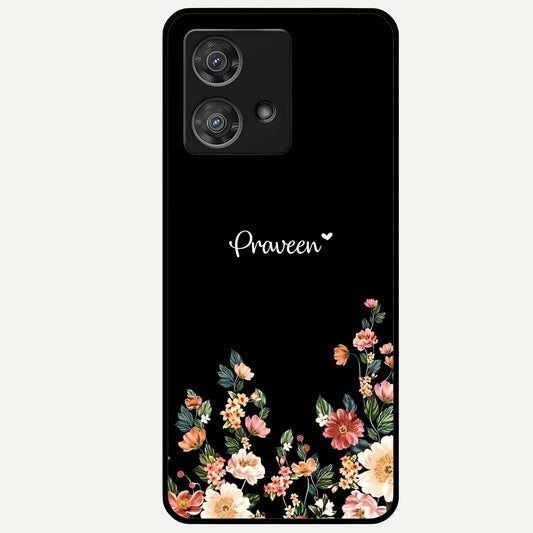 Floral Design Personalized Custom Name Glass Case For Moto Edge 40 Neo back cover – full design glossy printed glass finish