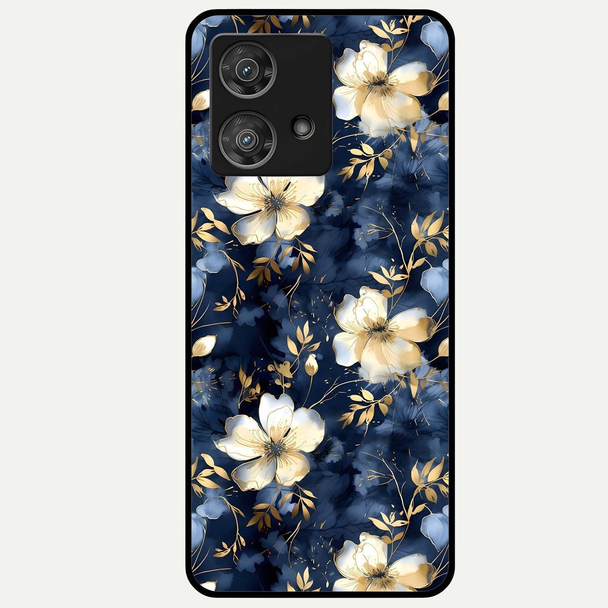  Golden Midnight Bloom Glass Case For Moto Edge 40 Neo back cover – full design glossy printed glass finish
