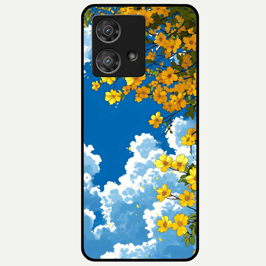  Golden Petal Sky Glass Case For Moto Edge 40 Neo back cover – full design glossy printed glass finish