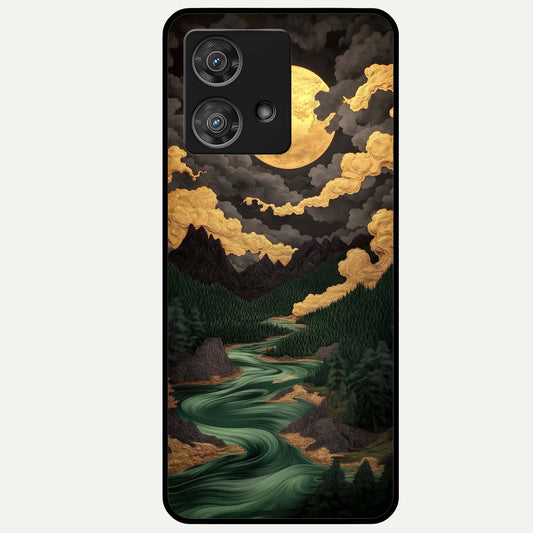  Golden River Moon Glass Case For Moto Edge 40 Neo back cover – full design glossy printed glass finish