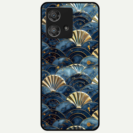  Golden Wave Luxe Glass Case For Moto Edge 40 Neo back cover – full design glossy printed glass finish